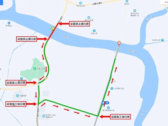  阜沙侧交通绕行路线示意图