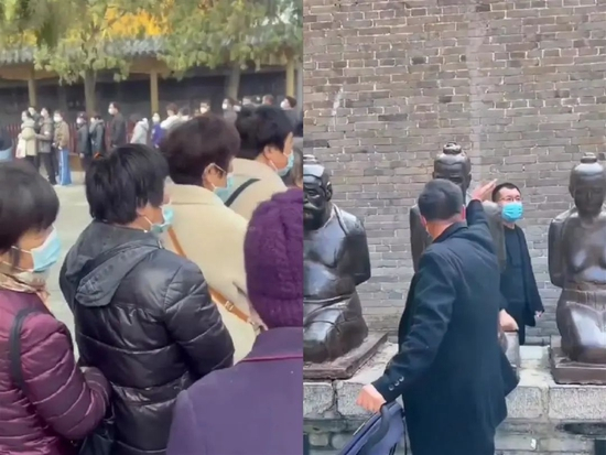 景区内游客排长队打“秦桧”（受访者提供视频截图）