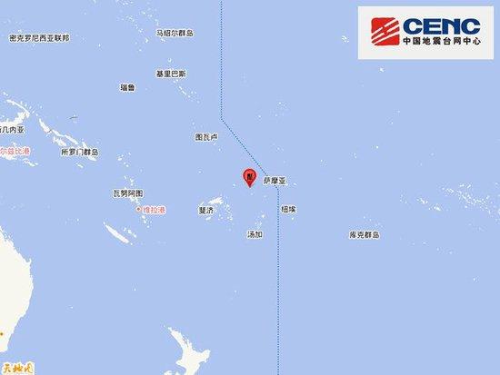斐济群岛地区发生6.6级地震
，震源深度300千米