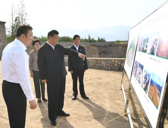 2020年6月9日下午，习近平在宁夏银川市西夏区贺兰山东麓，听取贺兰山生态保护和环境综合整治情况汇报。