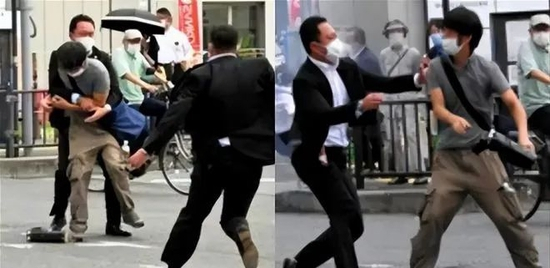 安倍遇刺现场，嫌犯被制服（图源：网络）