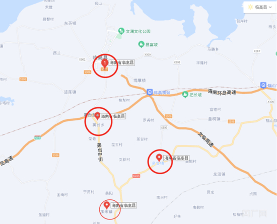临高县城、加来镇、多文镇、美台乡位置图（央广网发 图片来源为网络截图）