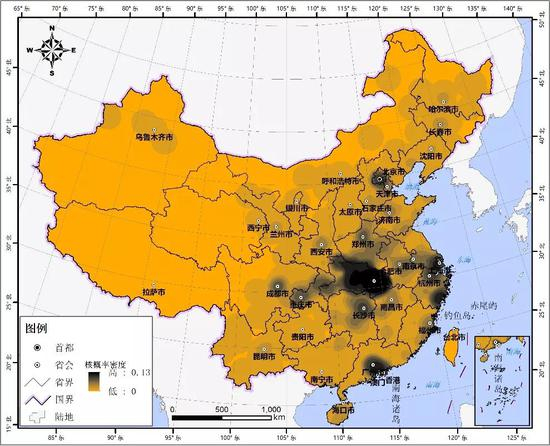 🔺图3&nbsp;较小尺度疫情概率密度地图