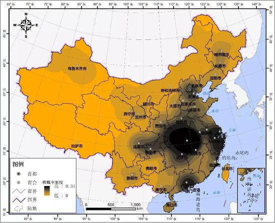 🔺图4&nbsp;较大尺度疫情概率密度地图