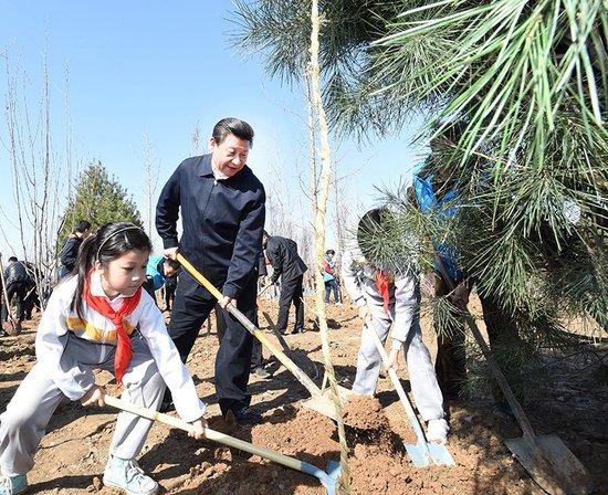 2015年4月3日，习近平总书记同大家一起植树。