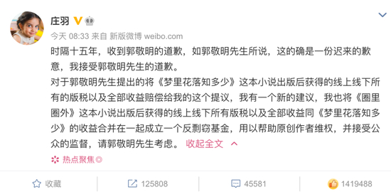 庄羽在微博做出回应。图/微博截图