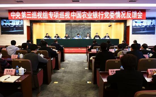 中央第三巡视组向中国农业银行股份有限公司党委反馈专项巡视情况（中央纪委监察部网站 徐梦龙 摄）