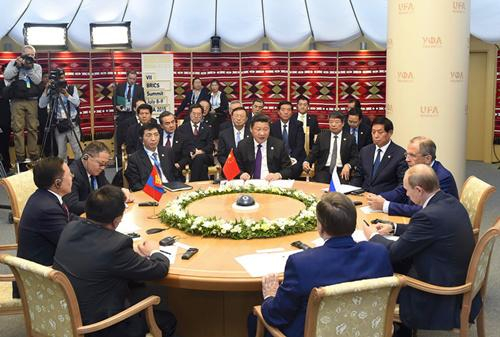 图为：2015年7月9日，中俄蒙三国元首第二次会晤。