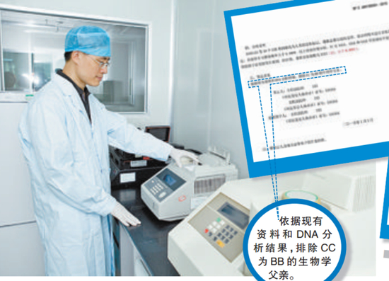 　　依据现有资料和DNA分析结果，排除CC为BB的生物学父亲。