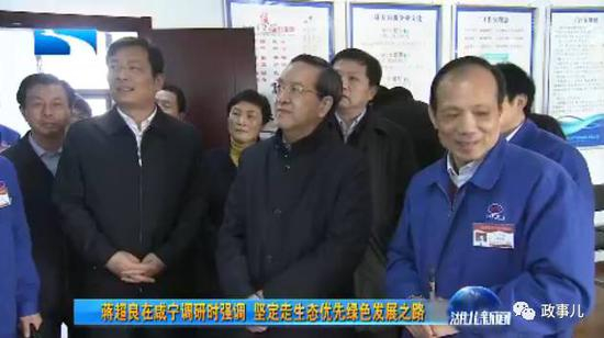  丁小强（左二）陪同蒋超良（左三）在咸宁调研