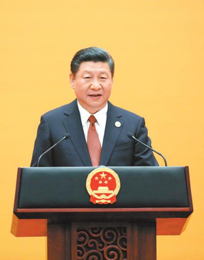 　5月14日，国家主席习近平在北京人民大会堂举行宴会，欢迎出席“一带一路”国际合作高峰论坛的外方代表团团长及嘉宾。习近平发表致辞，代表中国政府和人民热烈欢迎各位贵宾的到来。新华社记者&nbsp;刘卫兵摄&nbsp;