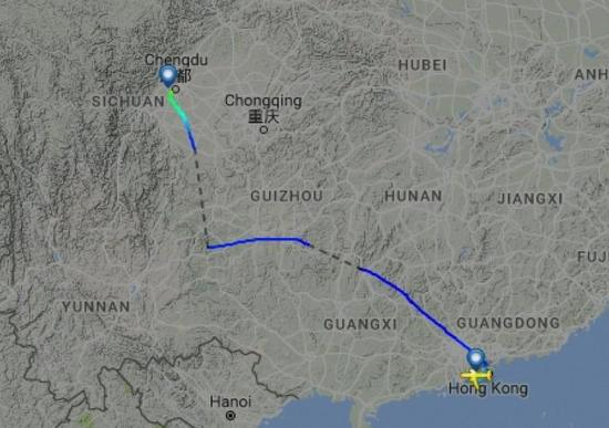  图片来自航空网站flightradar24，图显示飞机安全降落成都&nbsp;