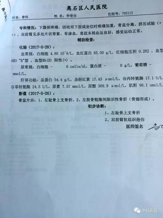 李某区医院诊断书。