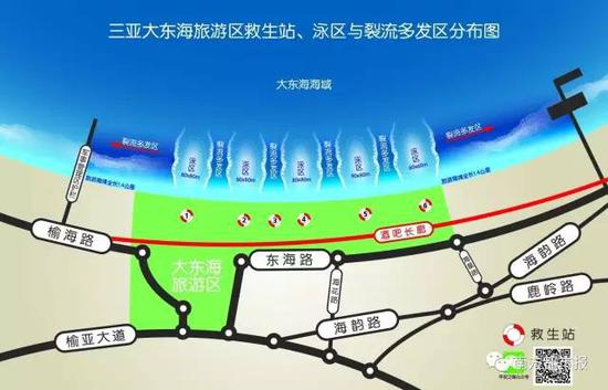 三亚大东海海滩安全泳区示意图&nbsp;