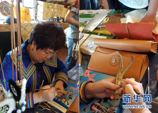 6月22日，敖鲁古雅鄂温克民族乡，当地居民正在制作手工艺品。新华网 张敏彦 摄