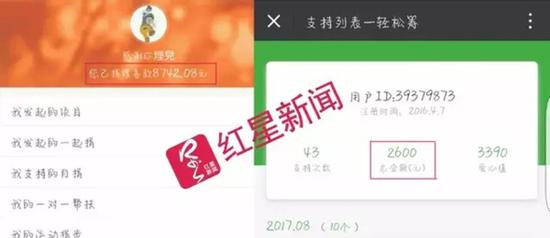 其晒出的所有捐款记录
