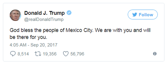 特朗普发推：我们和你在一起