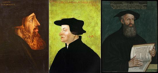 厄科兰帕迪乌斯，茨温利，布林格（左起）