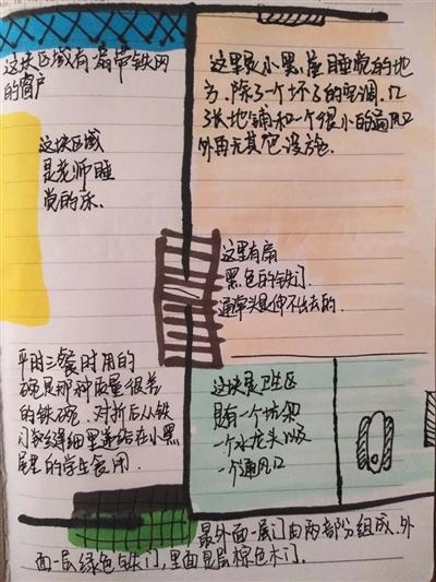 学生手绘烦闷室示意图。受访者供图