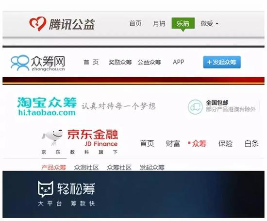 ▲&nbsp;部分影响力较大的国内众筹捐款平台（资料图）