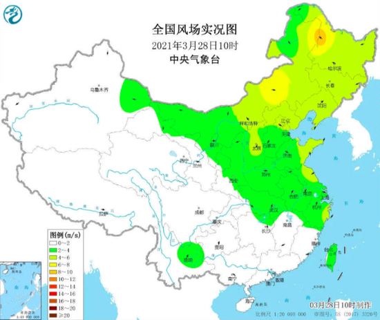 3月28日风场实况图 中央气象台供图