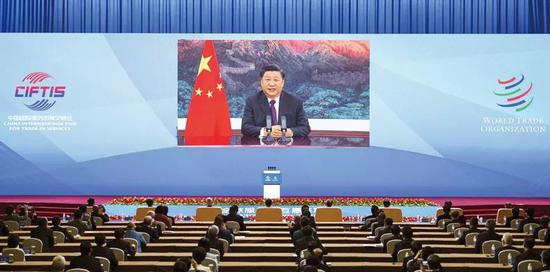△2020年9月，习近平在2020年中国国际服务贸易交易会全球服务贸易峰会上致辞。