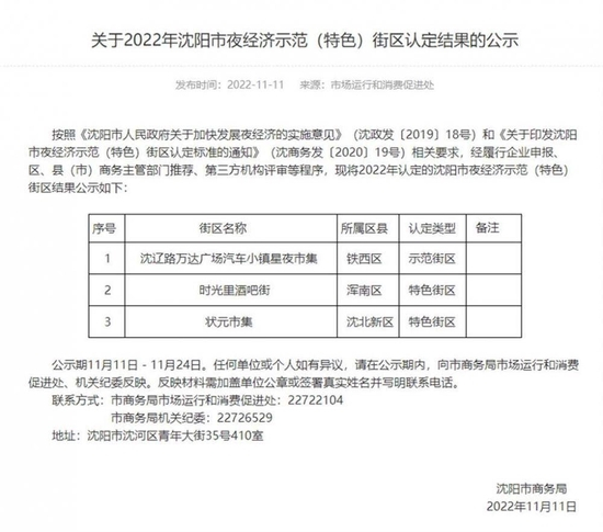 夜经济示范街区认定结果（图源：网络）
