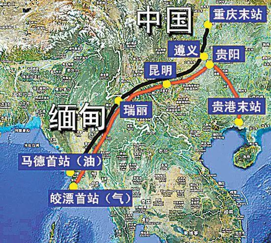  中缅油气管道示意图