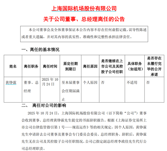 上海机场原总经理黄铮霖被查！上月刚因“个人原因”辞职，上任仅9个月，年薪超百万元