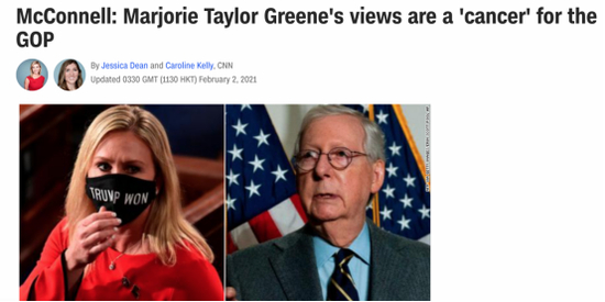 （图说：参议院少数党领袖麦康奈尔发表声明称，阴谋论是共和党内的“毒瘤”。图/CNN）