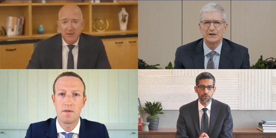 2020年7月，美国四大科技巨头CEO以视频方式出席国会反垄断听证会
