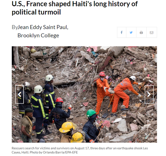  △美国合众国际社刊载署名文章指出，美国和法国塑造了海地长期的政治动荡历史。