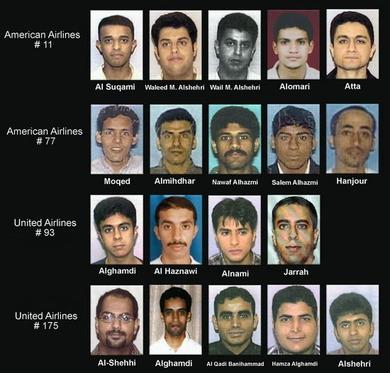 参与“9·11”事件的19名劫机犯。（图源：路透社）