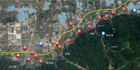  秦岭北麓别墅区分布卫星图