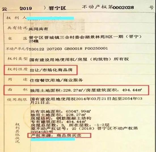 涉事项目某房屋不动产权证显示，权利性质为“市场化商品房”，产权来源为“商品房买卖”。（图源：生态环境部）