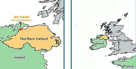  伦敦德里在地图上的位置