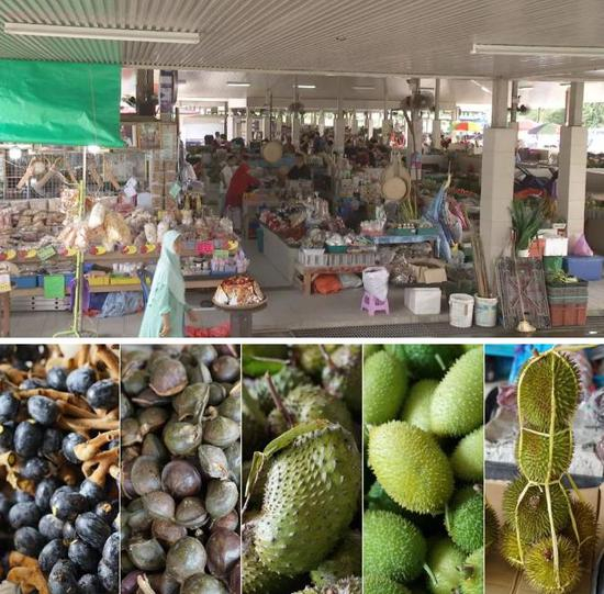 △文莱腾云殿传统市场（Tamu Kianggeh），满眼都是叫不上名字的“新物种”。（央视记者周志国拍摄）