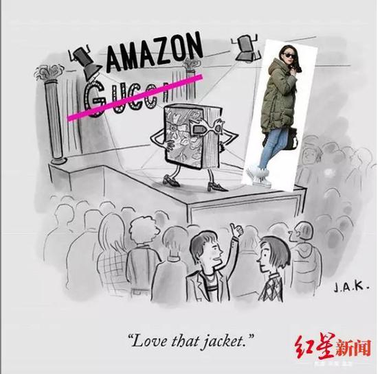 　网友贴图：“告别GUCCI，拥抱亚马逊外套”。图片来源：社交网站