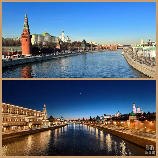△3月，莫斯科河畔的日与夜。（总台央视记者杨新禹、韩锐拍摄）