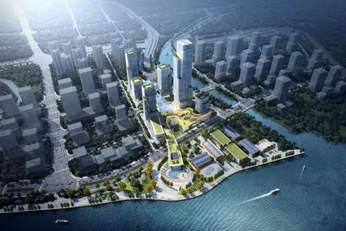 海珠湾隧道上盖一体化综合开发鸟瞰图