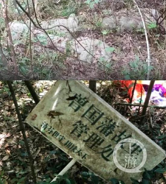　　网传视频显示，长沙岳麓区伏牛山上的曾国藩墓区风貌遭到破坏，神道两边的石像散落在杂草中，管理处的牌子也倒在垃圾中。/网传视频截图