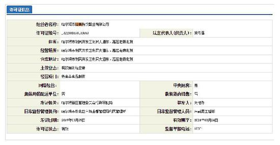  ▲涉事送餐公司2019年获得食品经营许可证。图片来自公司网站截图