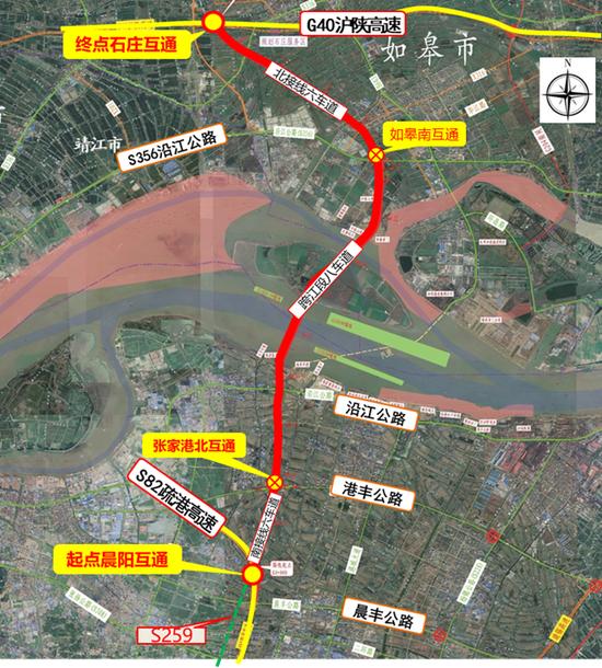 张靖皋长江大桥线路示意图。图/受访者提供