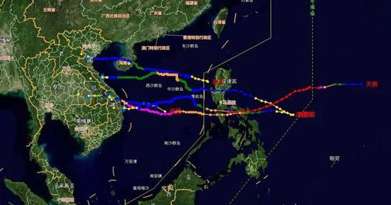 △10月以来部分西行台风路径图。（图片来源：中央气象台台风网）