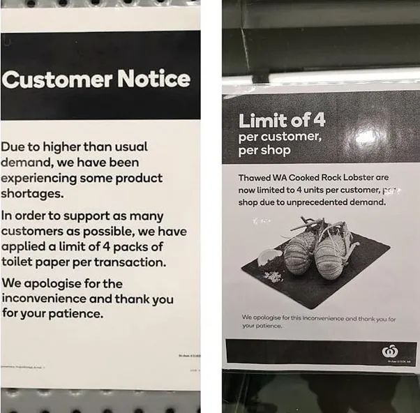  有澳大利亚网民比较了龙虾限购和卫生纸限购的通知&nbsp; 图源：社交媒体