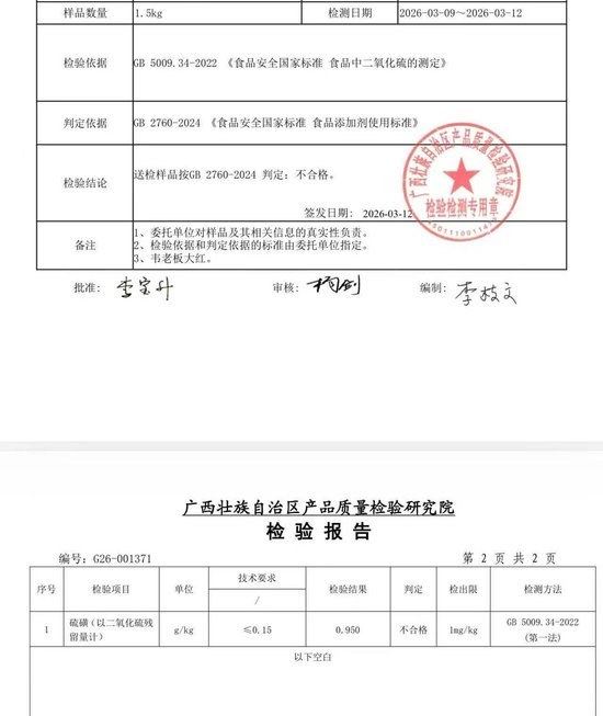 △南宁市强方国际香料物流园一商户售卖的超硫八角检测报告