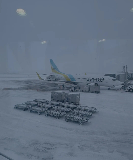 △ 有中国网友拍下暴雪之后的日本北海道新千岁机场画面