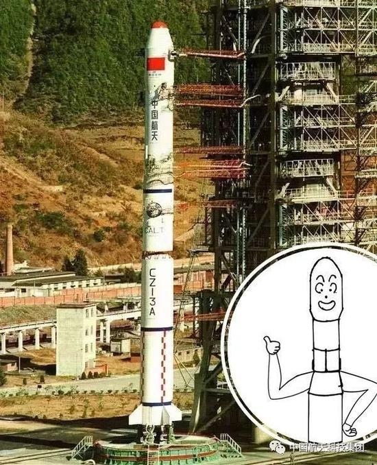 1994年，长三甲火箭立在发射台上（右边这位“灵魂画手”作品来自中国航天科技集团）