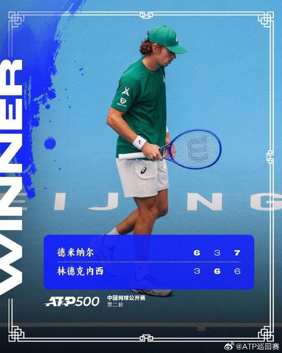 中网男单第二轮：3号种子德米纳尔2-1战胜林德克内西，晋级八强