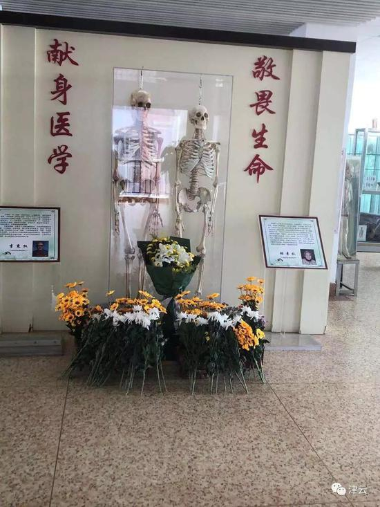 夫妻两人的骨架被安放在昆明医科大学生命科学馆门前